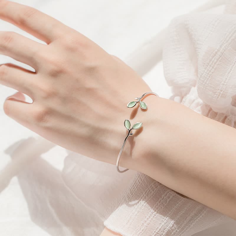 Buddha Stones Leaf Pattern Cat Eye Support Cuff Bracelet Bangle - image 16