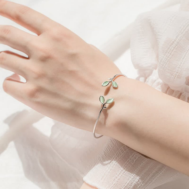 Buddha Stones Leaf Pattern Cat Eye Support Cuff Bracelet Bangle - image 16