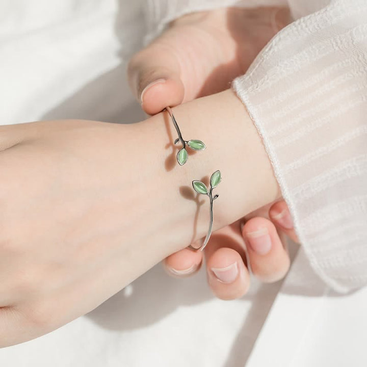 Buddha Stones Leaf Pattern Cat Eye Support Cuff Bracelet Bangle - image 15
