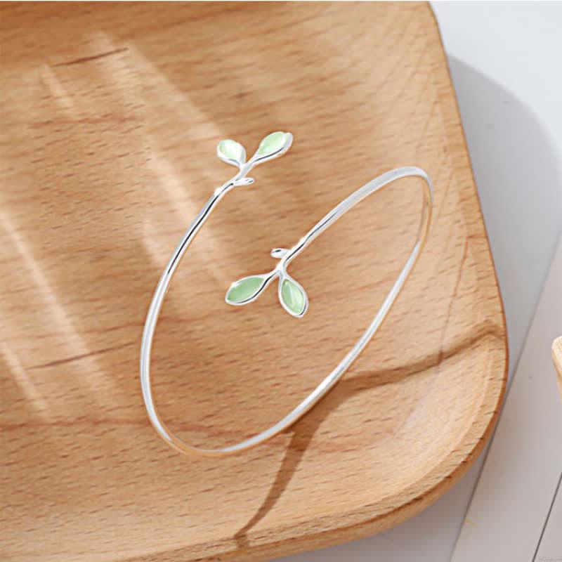 Buddha Stones Leaf Pattern Cat Eye Support Cuff Bracelet Bangle - image 8