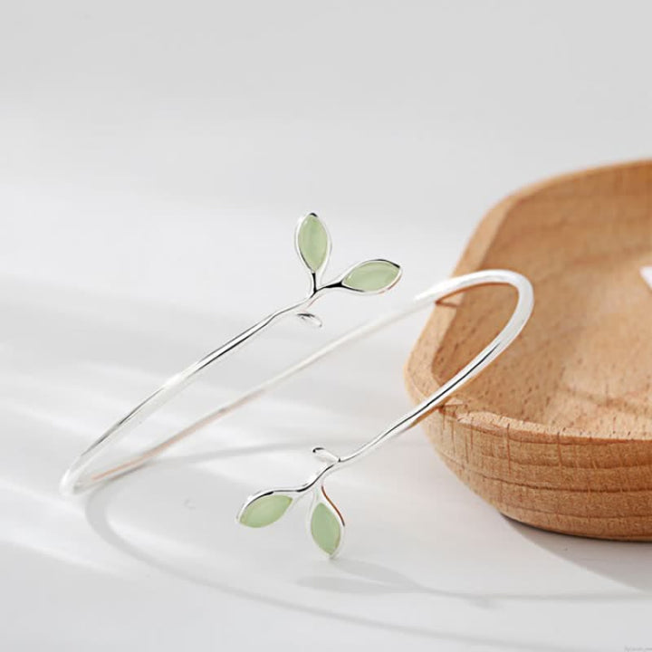Buddha Stones Leaf Pattern Cat Eye Support Cuff Bracelet Bangle - image 9