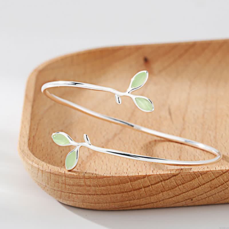 Buddha Stones Leaf Pattern Cat Eye Support Cuff Bracelet Bangle - image 7
