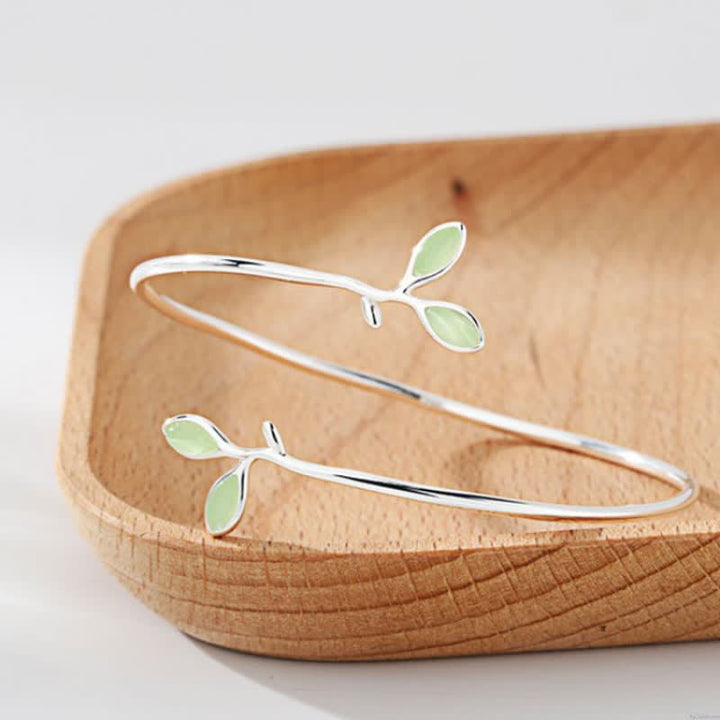 Buddha Stones Leaf Pattern Cat Eye Support Cuff Bracelet Bangle - image 7