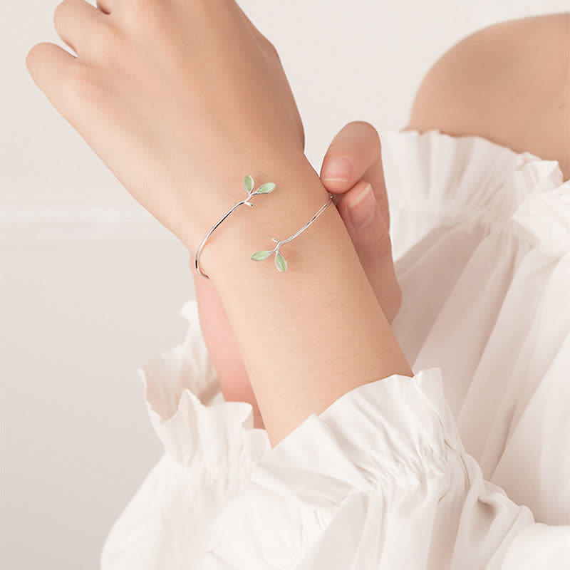 Buddha Stones Leaf Pattern Cat Eye Support Cuff Bracelet Bangle - image 11