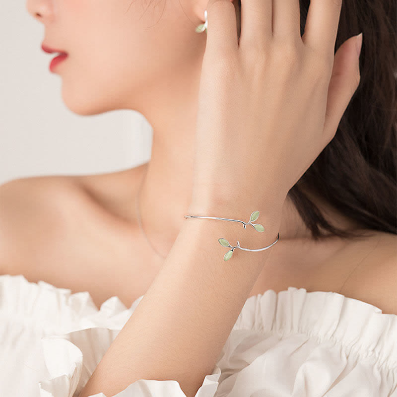 Buddha Stones Leaf Pattern Cat Eye Support Cuff Bracelet Bangle - image 10