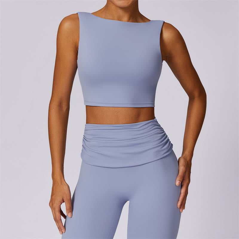 Buddha Stones Sleeveless Backless Strap Tank Top Bra Flared Pants Sports Fitness Yoga - Blue - Top - US8-10，UK/AU12-14，EU40-42 (XL) - image 1