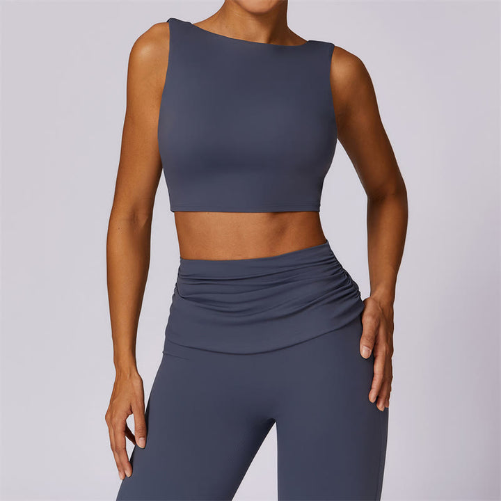 Buddha Stones Sleeveless Backless Strap Tank Top Bra Flared Pants Sports Fitness Yoga - Dark Blue - Top - US8-10，UK/AU12-14，EU40-42 (XL) - image 41