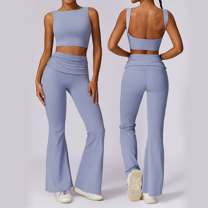 Buddha Stones Sleeveless Backless Strap Tank Top Bra Flared Pants Sports Fitness Yoga - image 0