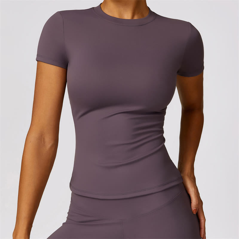 Buddha Stones Women Short Sleeve T-Shirt Top High Waist Leggings Pants For Sports Yoga - RosyBrown - Top - US8-10，UK/AU12-14，EU40-42 (XL)  - image 42