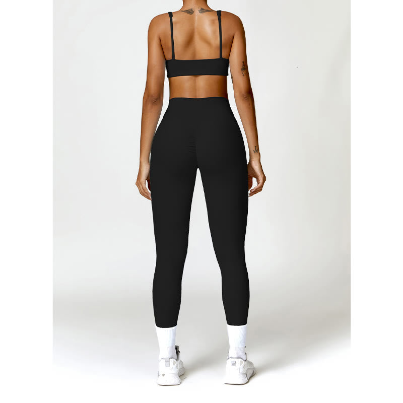 Buddha Stones Gym Sports Yoga Backless Bra Crop Tank Top Shorts - image 5