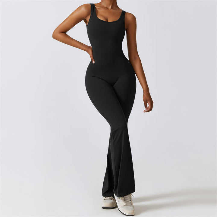 Buddha Stones Women Workout Sleeveless Jumpsuit Flare Pants Sports Fitness Yoga Bodysuit - Black - US8-10，UK/AU12-14，EU40-42 (XL)  - image 1