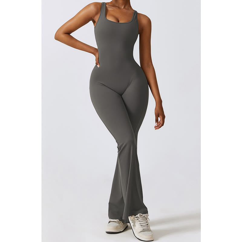 Buddha Stones Women Workout Sleeveless Jumpsuit Flare Pants Sports Fitness Yoga Bodysuit - image 10