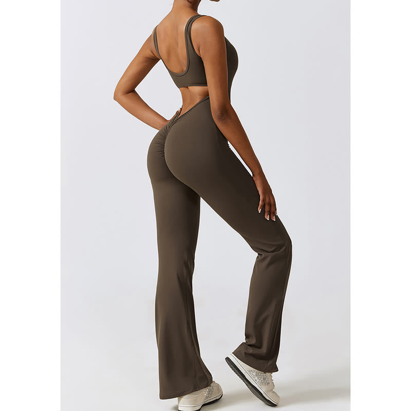 Buddha Stones Women Workout Sleeveless Jumpsuit Flare Pants Sports Fitness Yoga Bodysuit - image 15
