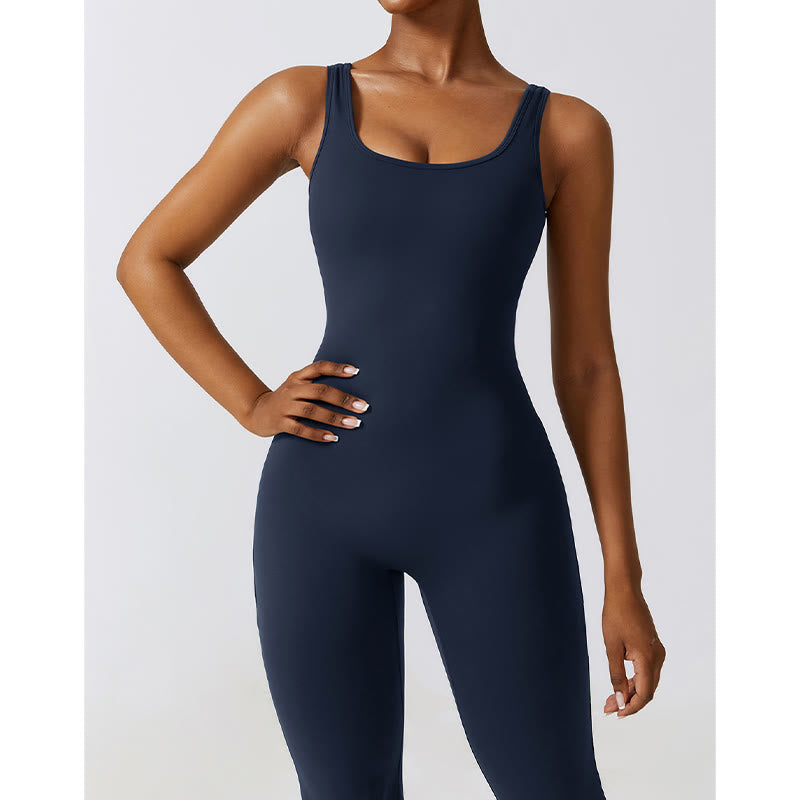 Buddha Stones Women Workout Sleeveless Jumpsuit Flare Pants Sports Fitness Yoga Bodysuit - image 26