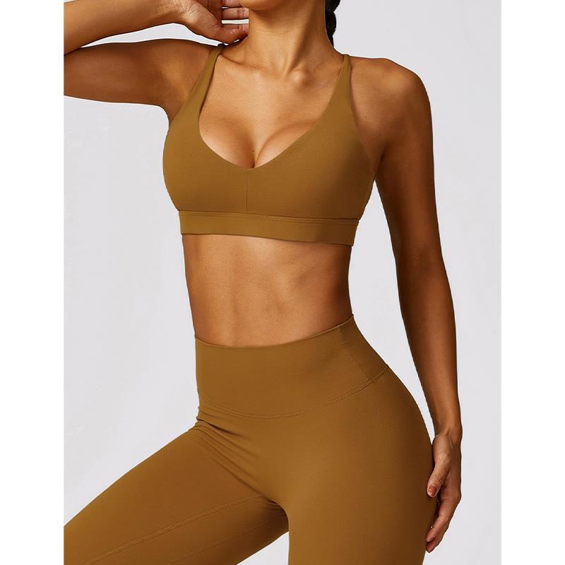 Buddha Stones Gym Sports Yoga Backless Bra Crop Tank Top Breathable Shorts - image 48