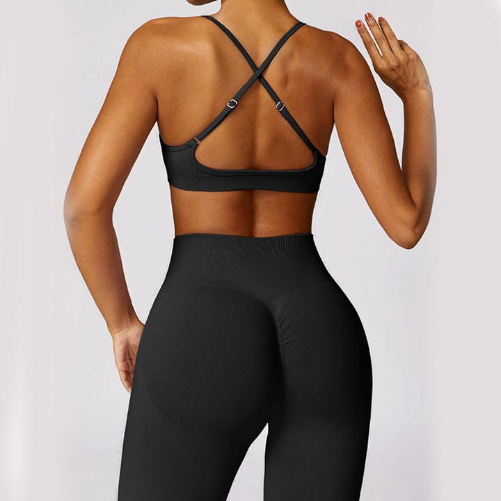 Buddha Stones Seamless Backless Criss-Cross Strap Tank Top Bra Leggings Pants Sports Fitness Yoga