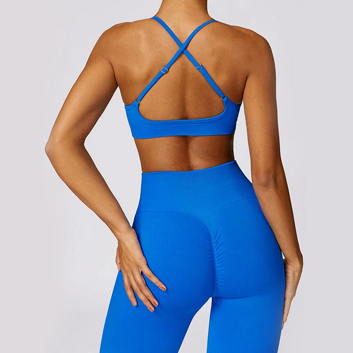 Buddha Stones Seamless Backless Criss-Cross Strap Tank Top Bra Leggings Pants Sports Fitness Yoga