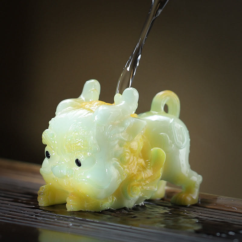Buddha Stones Color Changing Small PiXiu Ingot Resin Tea Pet Wealth Home Figurine Decoration - Golden Pixiu 7.7cm*10.6cm*11.6cm - image 0