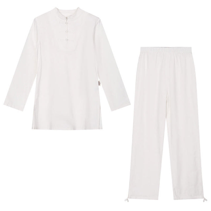 Buddha Stones 2Pcs Half Sleeve Shirt Top Pants Meditation Zen Tai Chi Cotton Linen Clothing Women's Set - image 18