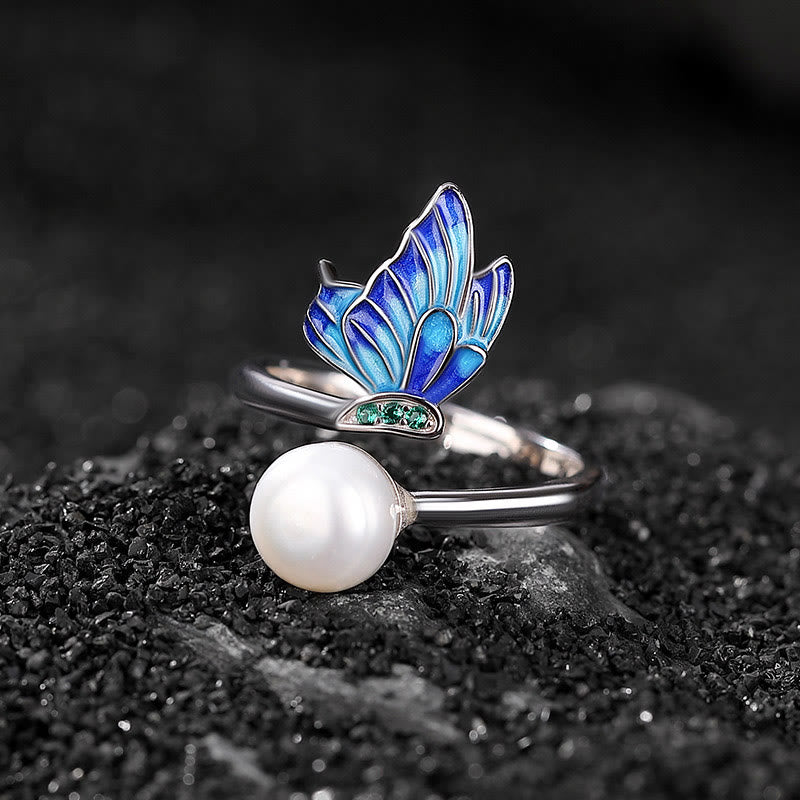 Buddha Stones 925 Sterling Silver Pearl Butterfly Healing Necklace Pendant Earrings Ring - Ring(Inner Perimeter 54-60mm) - image 10