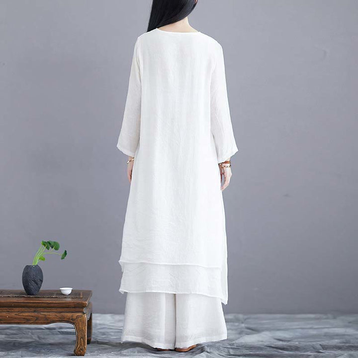 Buddha Stones 2Pcs Solid Color Midi Dress Wide Leg Pants Meditation Spiritual Zen Practice Yoga Dance Clothing - image 3