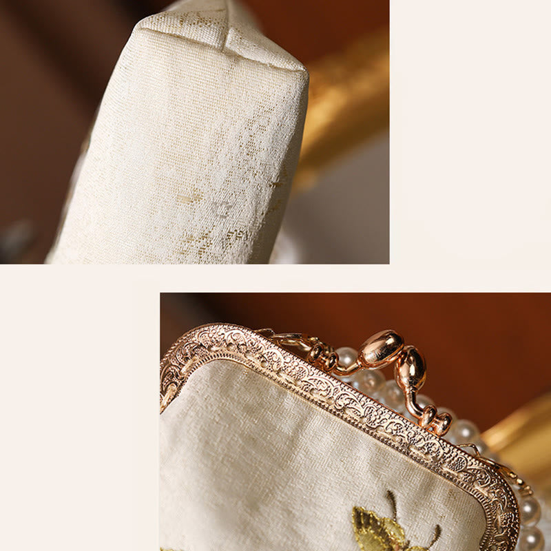 Buddha Stones Small Flowers Butterfly Embroidered Pearl Metal Chain Shoulder Bag Crossbody Handbag Cellphone Bag - image 7