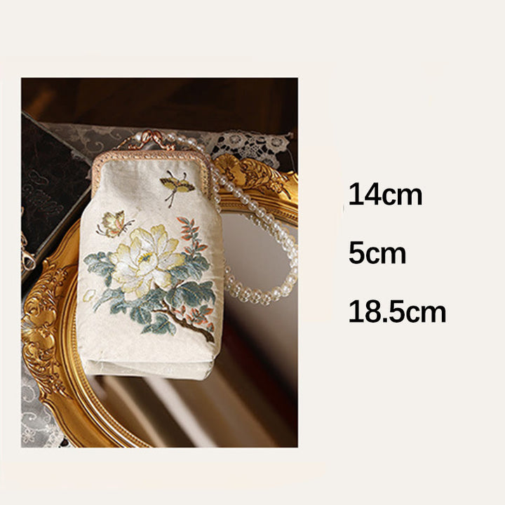 Buddha Stones Small Flowers Butterfly Embroidered Pearl Metal Chain Shoulder Bag Crossbody Handbag Cellphone Bag - image 10