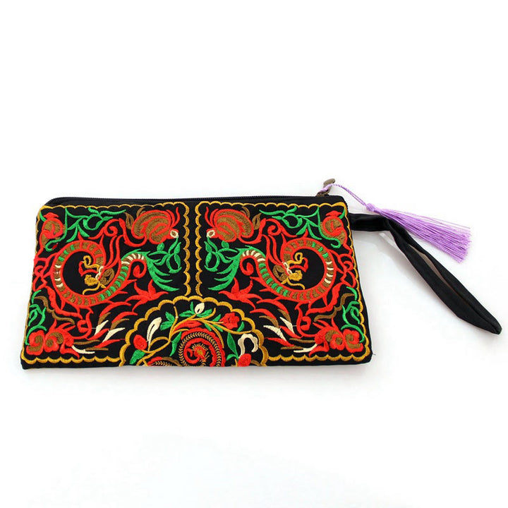 Buddha Stones Dragon Butterfly Cosmos Flower Embroidery Wallet Shopping Purse - image 6