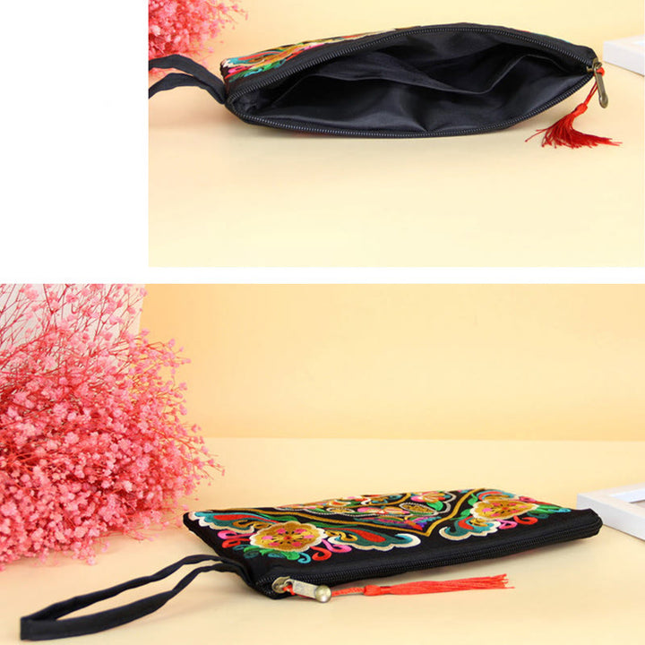 Buddha Stones Dragon Butterfly Cosmos Flower Embroidery Wallet Shopping Purse - image 22