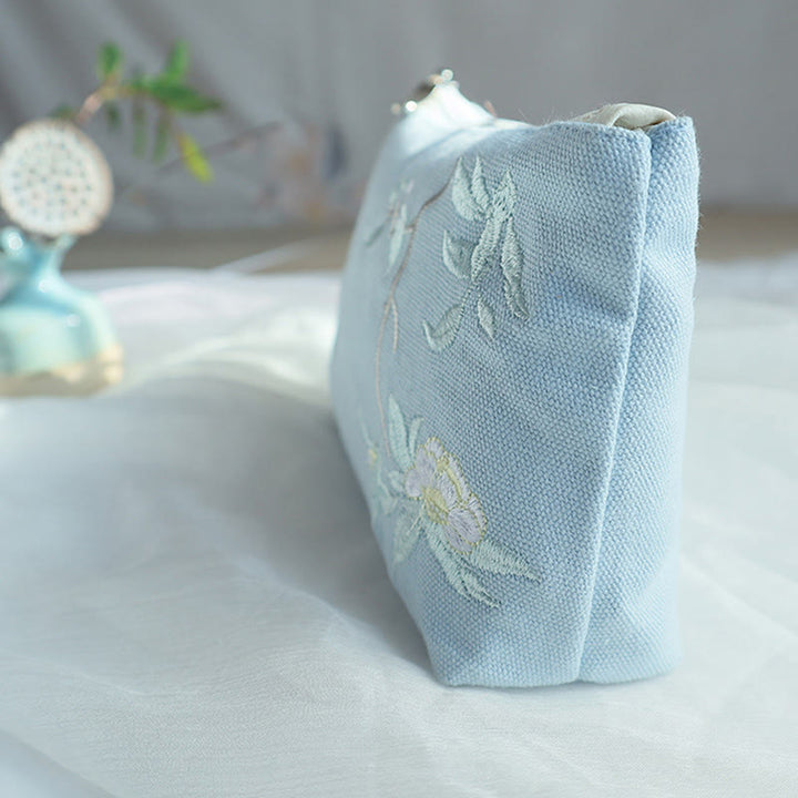 Buddha Stones Small Flower Plum Cherry Crane Peach Blossom Embroidery Canvas Wallet Shopping Purse - image 10