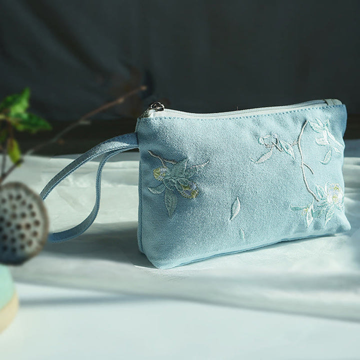 Buddha Stones Small Flower Plum Cherry Crane Peach Blossom Embroidery Canvas Wallet Shopping Purse - image 9