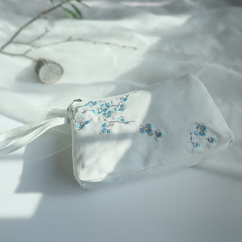 Buddha Stones Small Flower Plum Cherry Crane Peach Blossom Embroidery Canvas Wallet Shopping Purse - image 22