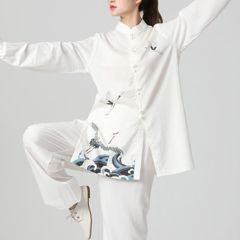 Buddha Stones White Crane Sea Cotton Linen Meditation Prayer Spiritual Zen Tai Chi Qigong Practice Clothing Set - image 4