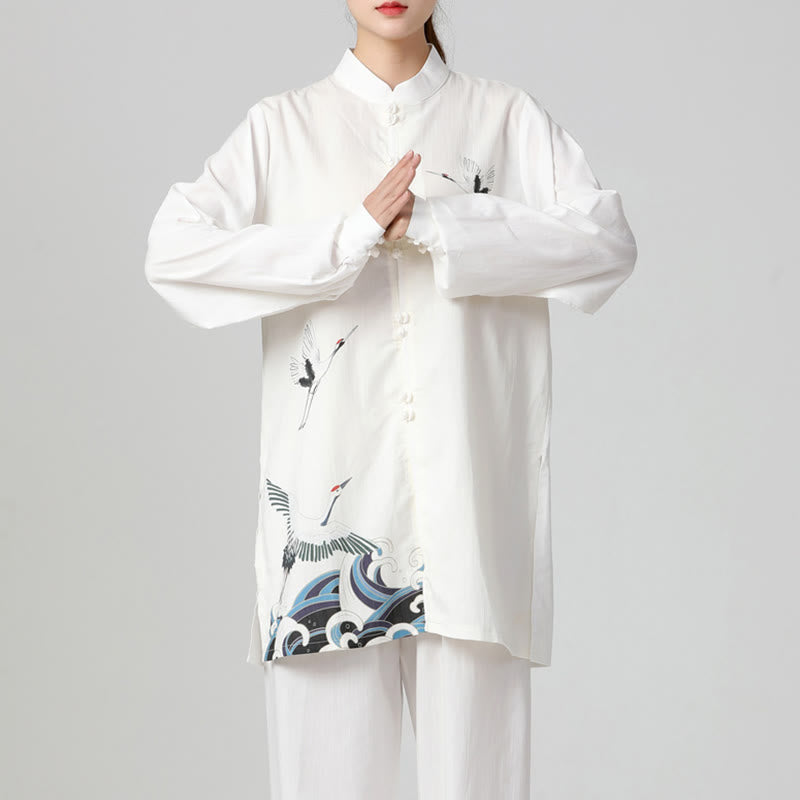 Buddha Stones White Crane Sea Cotton Linen Meditation Prayer Spiritual Zen Tai Chi Qigong Practice Clothing Set - image 7