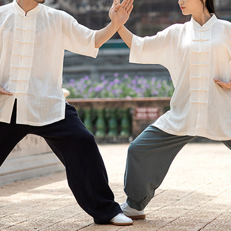 Buddha Stones Solid Color Frog-Button Meditation Prayer Spiritual Zen Tai Chi Qigong Practice Unisex Clothing Set - image 13