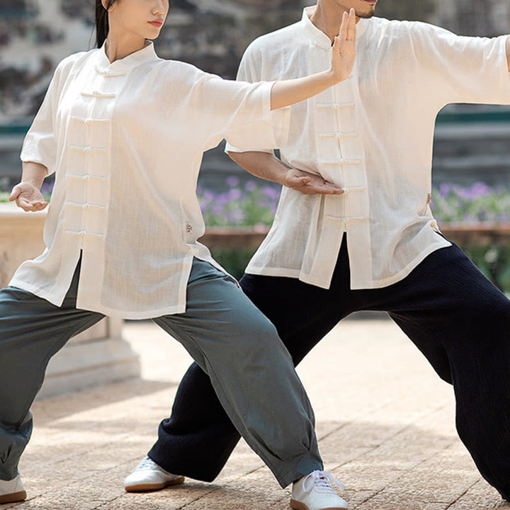 Buddha Stones Solid Color Frog-Button Meditation Prayer Spiritual Zen Tai Chi Qigong Practice Unisex Clothing Set - image 12