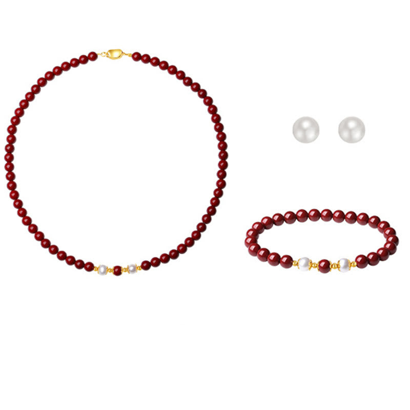 Buddha Stones 925 Sterling Silver Natural Cinnabar Pearl Blessing Necklace Pendant Bracelet Earrings Jewelry Set - image 9