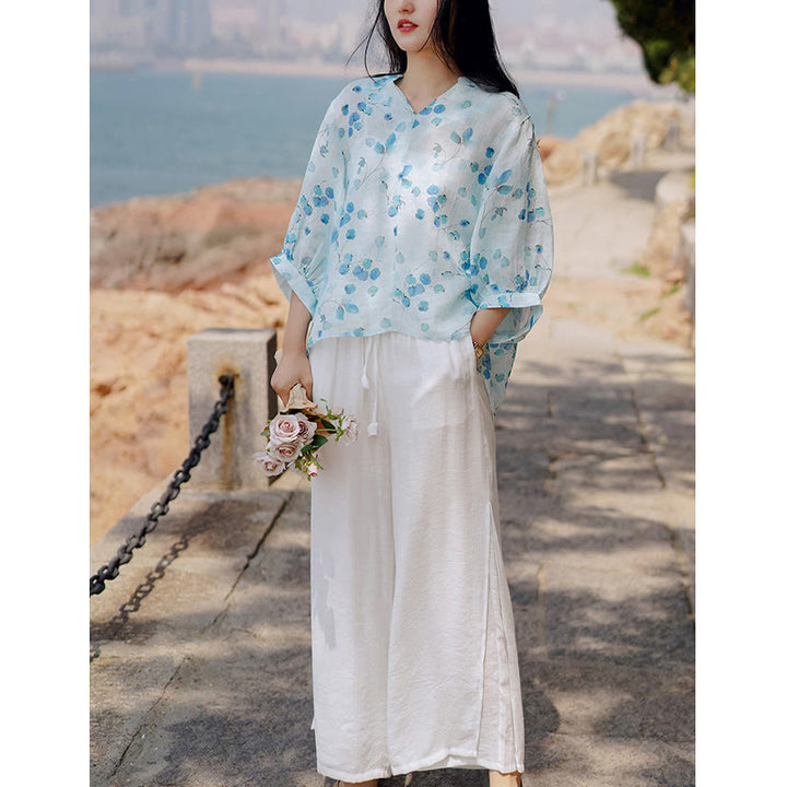 Buddha Stones Fruits Leaves Pattern Lantern Sleeve Top Loose Tee T-shirt - image 7