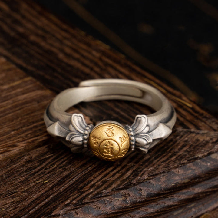 Buddha Stones 925 Sterling Silver Manjusri Mantra Om Mani Padme Hum Peace Adjustable Ring - Adjustable - image 0