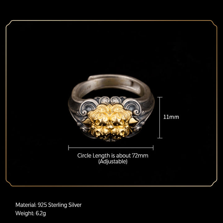 Buddha Stones 925 Sterling Silver Tibetan Skull Protection Adjustable Ring - image 9