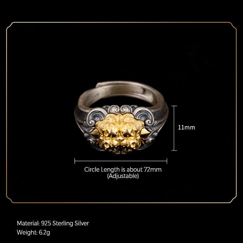 Buddha Stones 925 Sterling Silver Tibetan Skull Protection Adjustable Ring - image 9