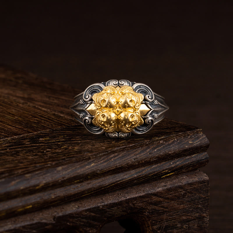 Buddha Stones 925 Sterling Silver Tibetan Skull Protection Adjustable Ring - Circumference: 7.2cm(Adjustable) - image 0