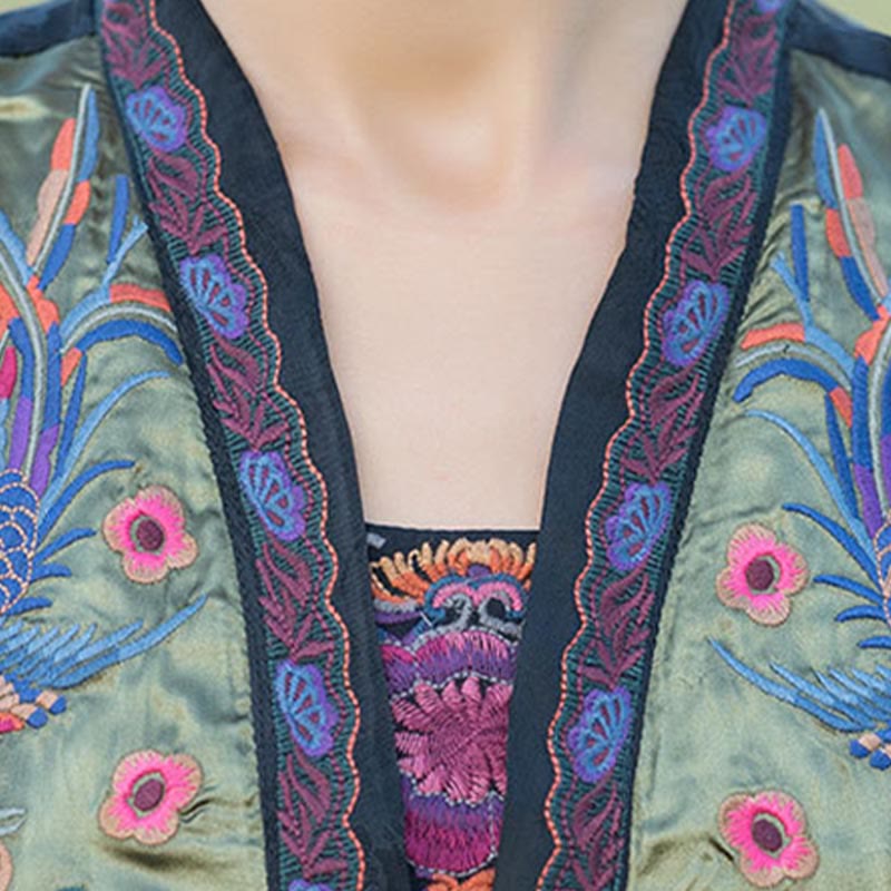 Buddha Stones Vintage Embroidery Flower Pattern Tang Suit Design Vest