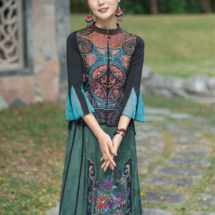 Buddha Stones Vintage Style Embroidery Flower Tang Suit Design Sleeveless Vest - image 11