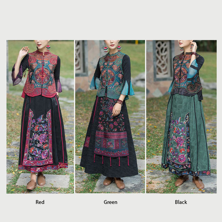 Buddha Stones Vintage Style Embroidery Flower Tang Suit Design Sleeveless Vest - image 31