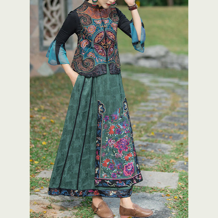 Buddha Stones Vintage Style Embroidery Flower Tang Suit Design Sleeveless Vest - image 12