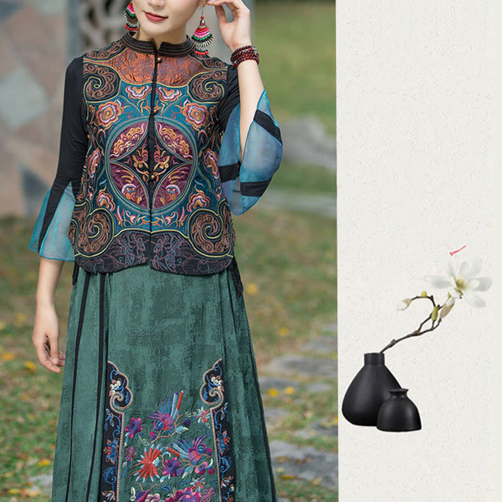 Buddha Stones Vintage Style Embroidery Flower Tang Suit Design Sleeveless Vest - image 15