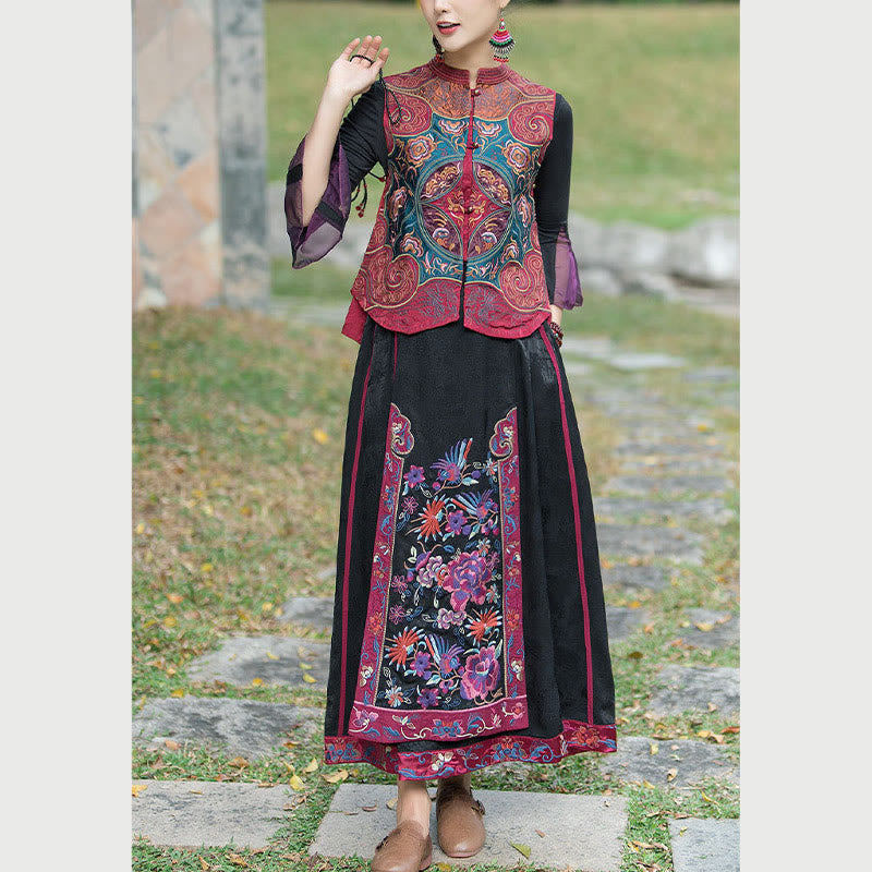 Buddha Stones Vintage Style Embroidery Flower Tang Suit Design Sleeveless Vest - image 23
