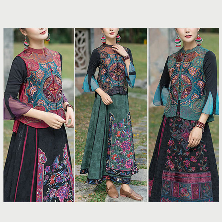 Buddha Stones Vintage Style Embroidery Flower Tang Suit Design Sleeveless Vest - image 30