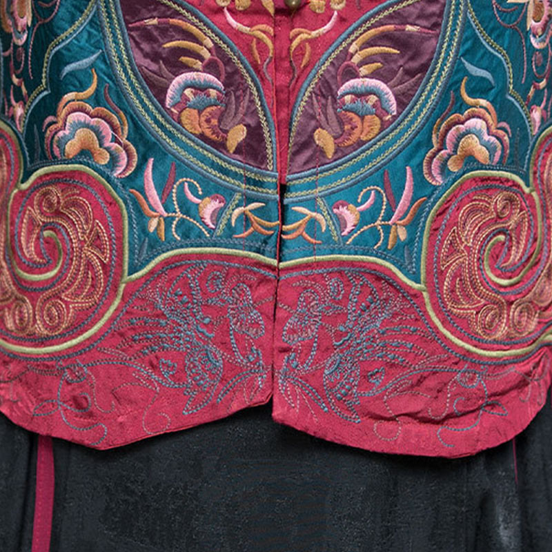 Buddha Stones Vintage Style Embroidery Flower Tang Suit Design Sleeveless Vest - image 25